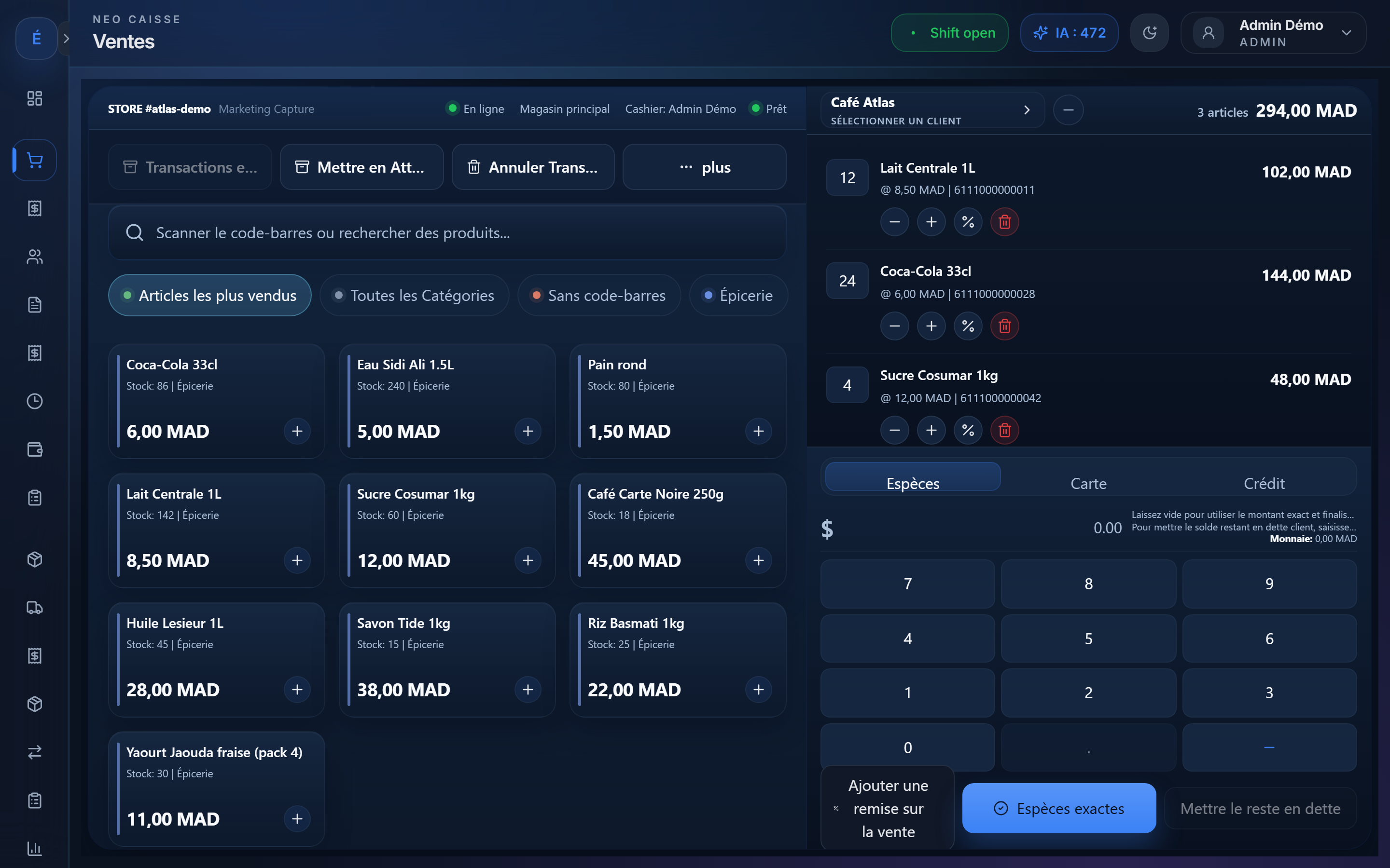 Enregistrement d’une vente en cours sur NeoCaisse.
